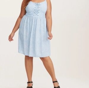TORRID Blue/White Floral Print Lace Up Challis Tank Dress, Size 2